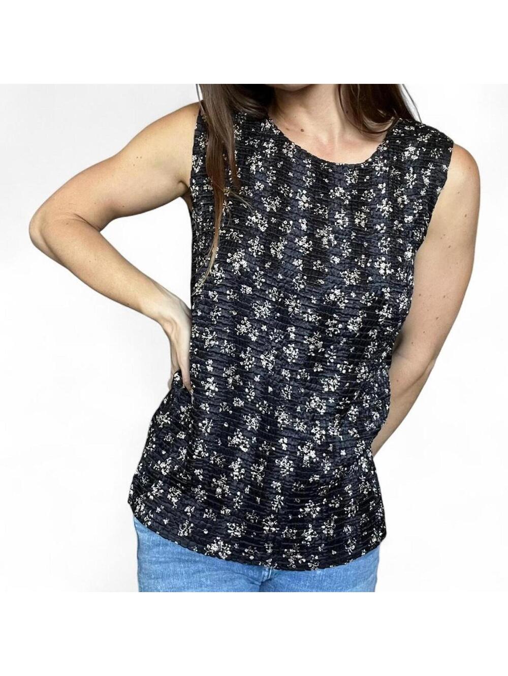 Laura Scott Black Floral Textured Tank